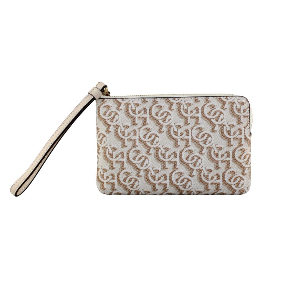 Coach Corner Zip Wristlet CF548 Monogram Print Gold/Chalk Signature Canvas NWT